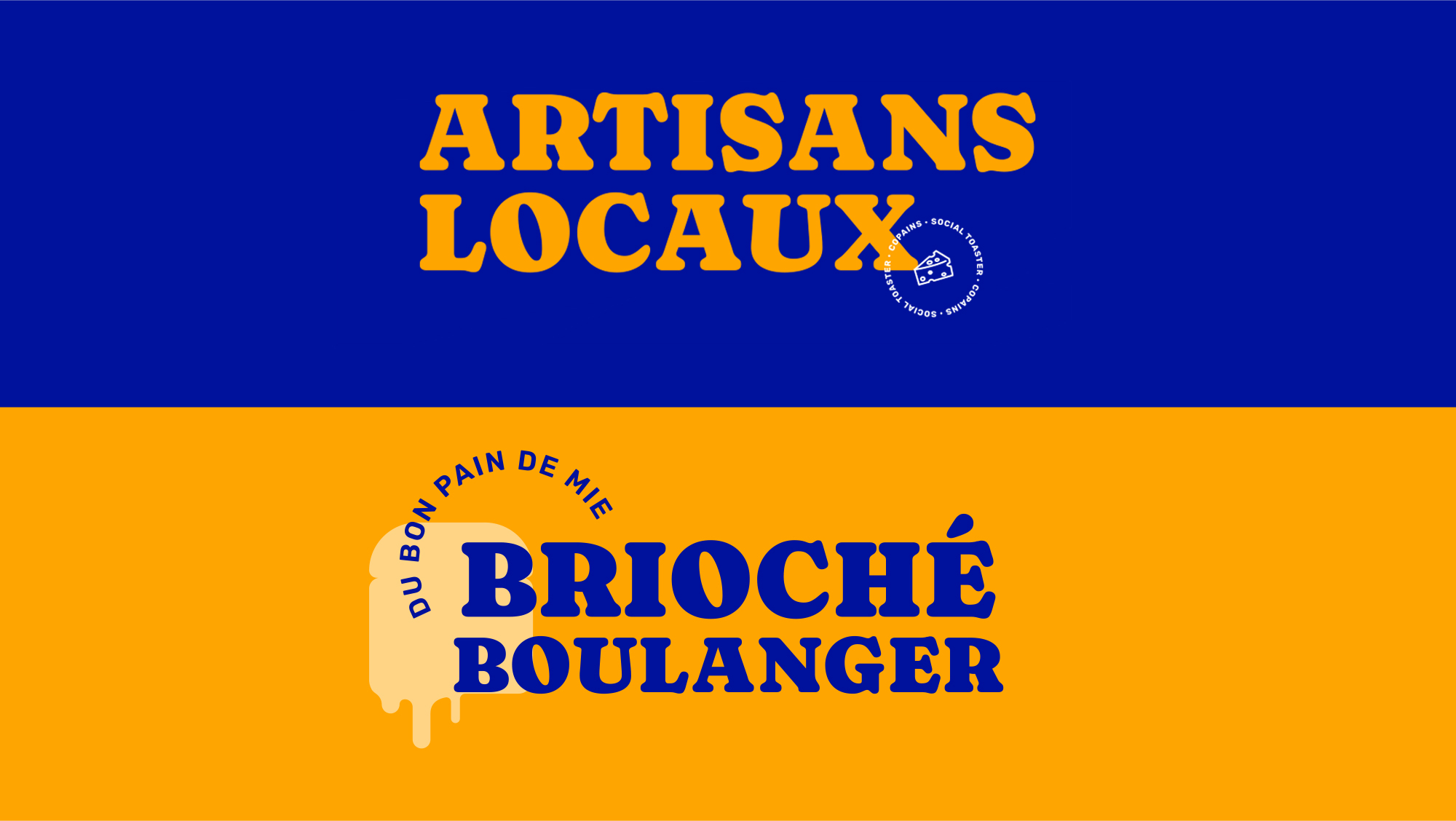 Texte avec typo du logo "Artisans locaux" "du bon paind e mie brioché boulanger"