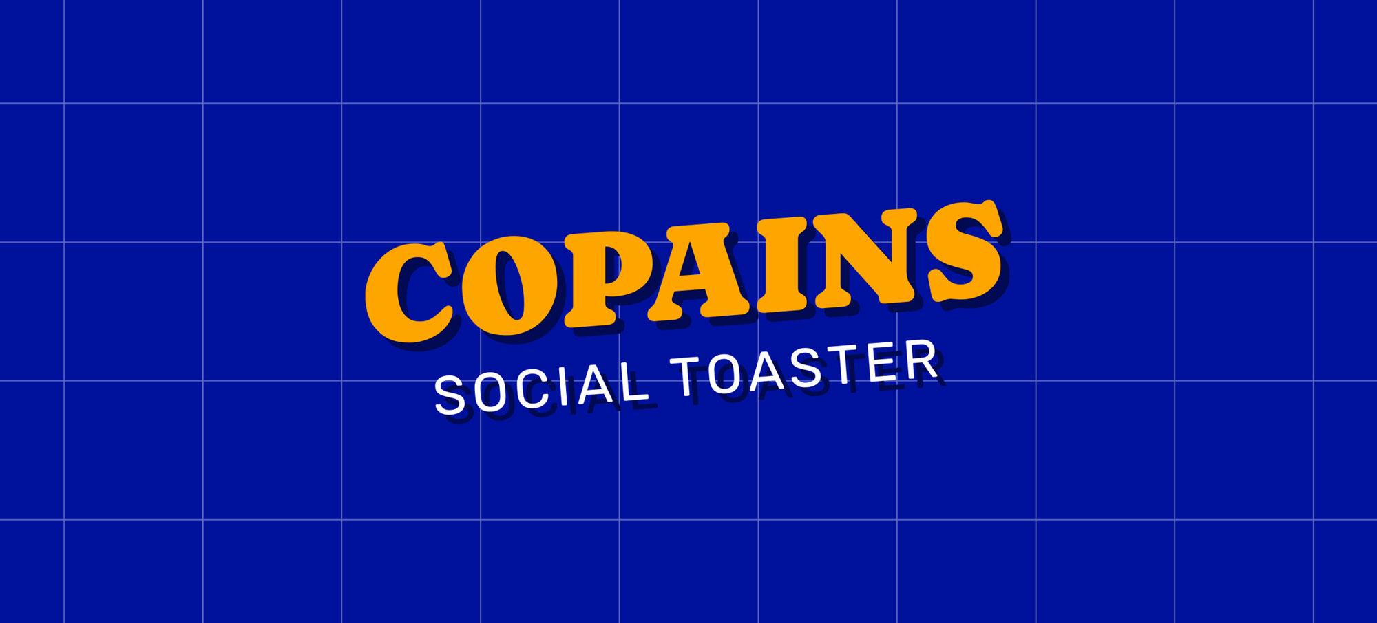Logo COPAINS - Social Toaster sur fonds bleu avec pattern de plusieurs carrés