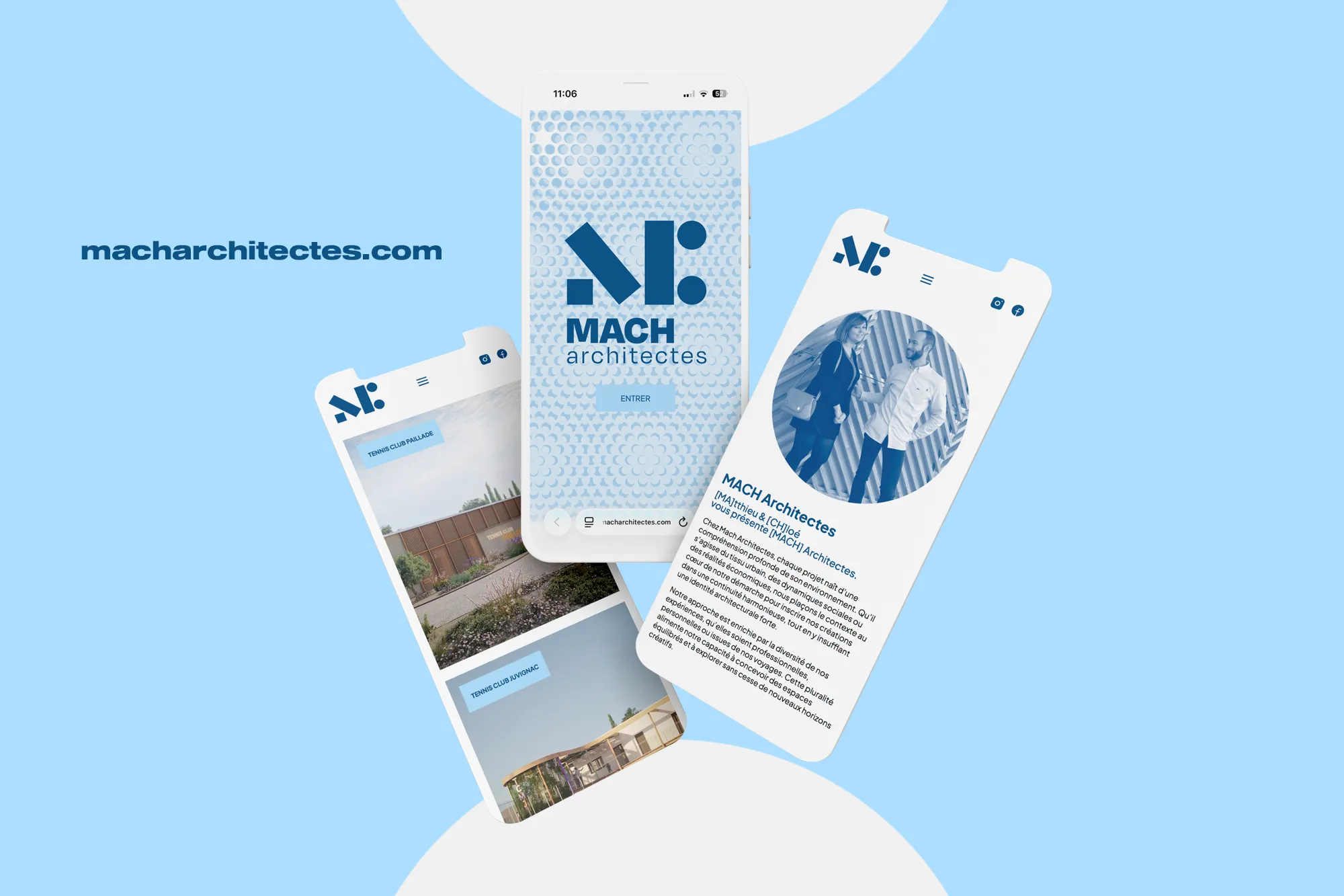 Webdesign du site internet MACH Architectes décliné sur plusieurs écrans mobiles